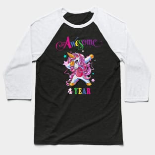 4th Birthday Unicorn Baseball T-Shirt